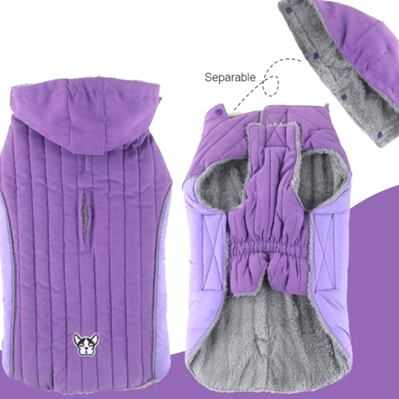 LEONARD MOUNTAIN GRAY & PURPLE FLEECE LINED HOODIE DOG COAT SIZE LARGE NWOT - Picture 2 of 8